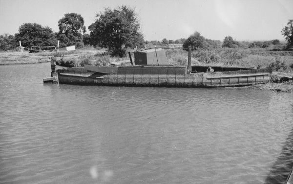 image Hatton Locks, Grand Union Canal. Old horsedrawn ice breaker built for Warwick and Birmingham Canal. Now broken up. 1951.