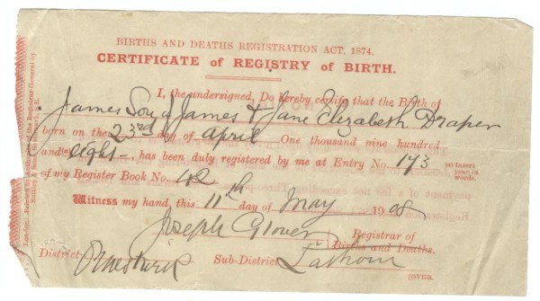image birth certificate james draper